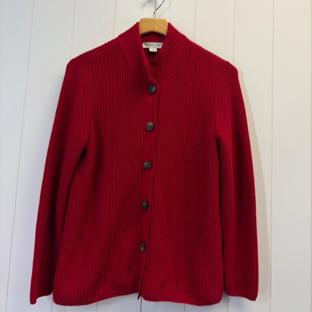 Coldwater Creek Classic Preppy Ribbed Cardigan Sweater Women Size PM Old Money